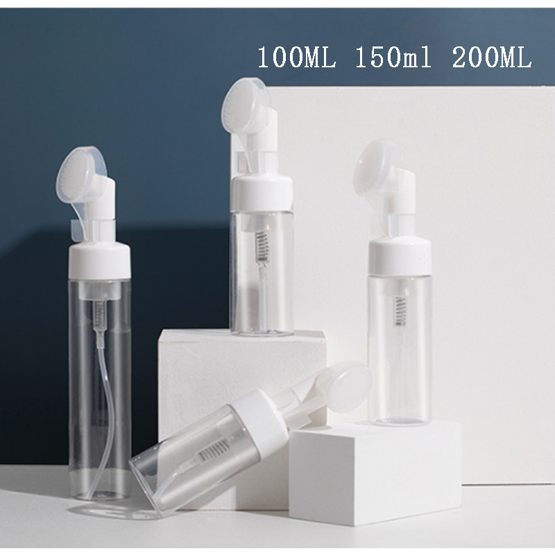 100ml 120ml 150ml 200ml luxury pet plastic foam pump bottle Soft Silicone Foam Brush Cleansing Mousse Bottle