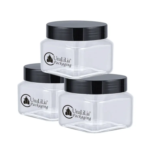 Empty Custom 150ml 5oz Clear PET Plastic Square Wide Mouth Jar for Hand Cream Cosmetics Packaging Body Butter Containers