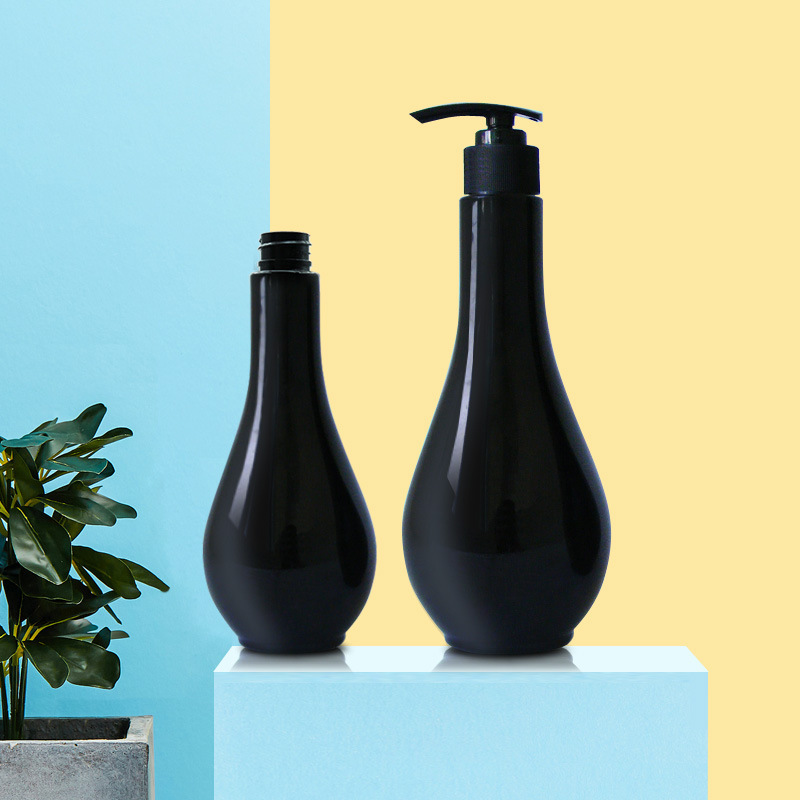 400ML black plastic round bottle with pump for Body Wash Lotion Shampoo