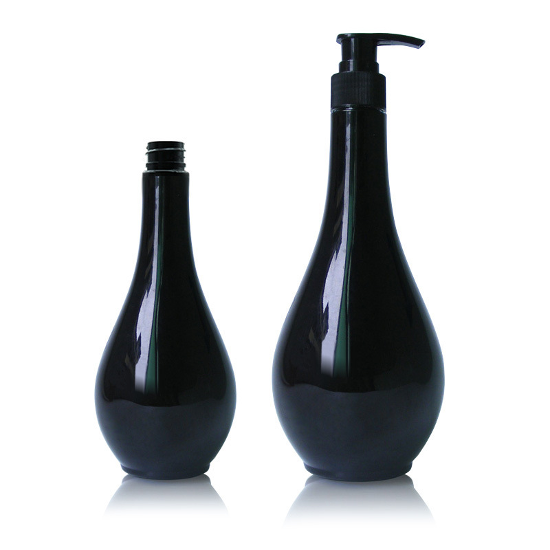400ML black plastic round bottle with pump for Body Wash Lotion Shampoo