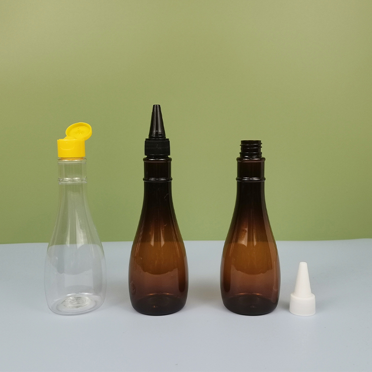 160ml 5.4oz 450ml 15.2oz Clear PET Plastic Squeeze Bottle with Twist Top Cap for Sauce Oil Ketchup Salad Food Packaging