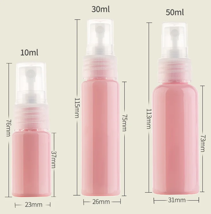 10ML 30ML 50ML travel size clear plastic spray Colorful bottles for toner makeup remover perfume