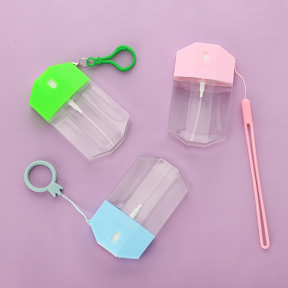 New 50ml hexagonal refillable PETG hand sanitizer clear plastic card spray bottle lanyard buckle bottle