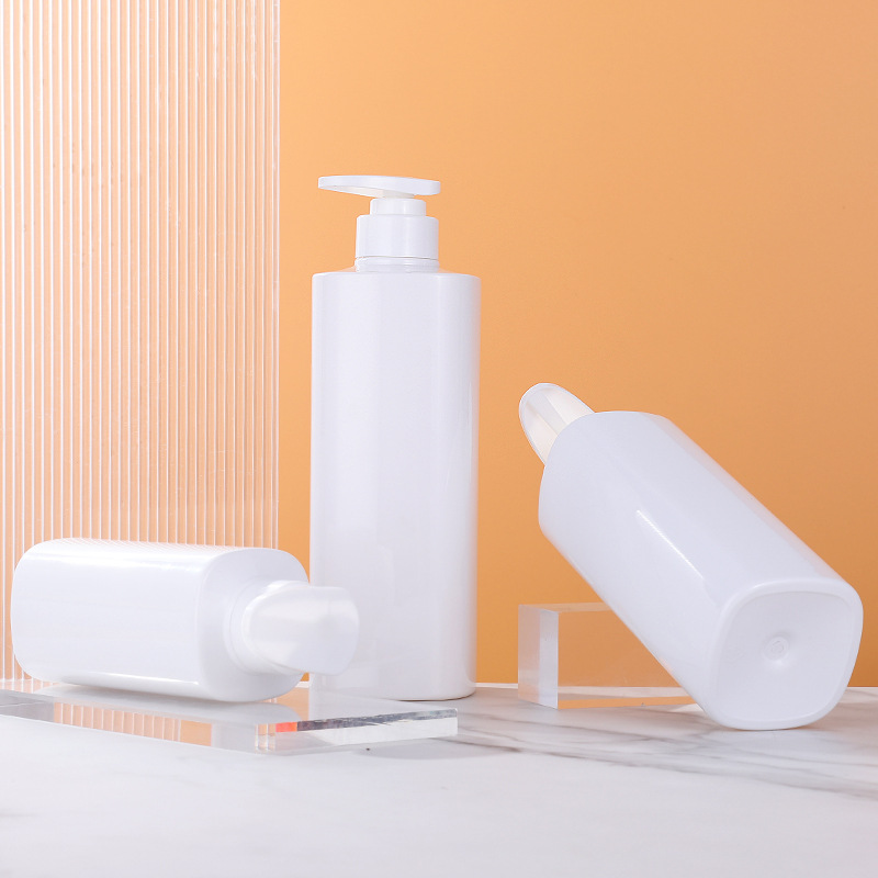 300ML 500ML 750ML white opal square plastic lotion bottle with pump for Body Wash Lotion Shampoo