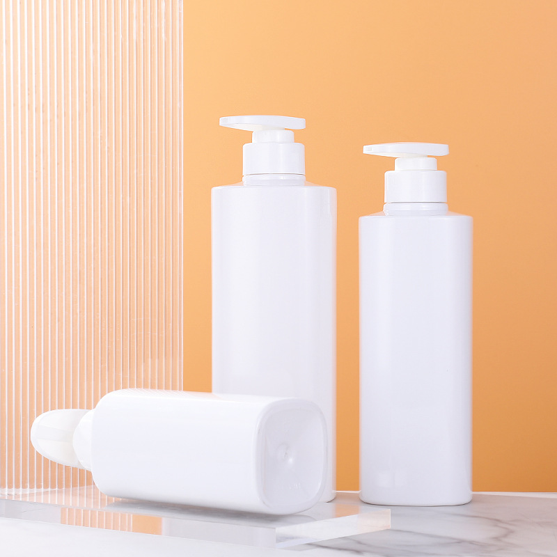 300ML 500ML 750ML white opal square plastic lotion bottle with pump for Body Wash Lotion Shampoo