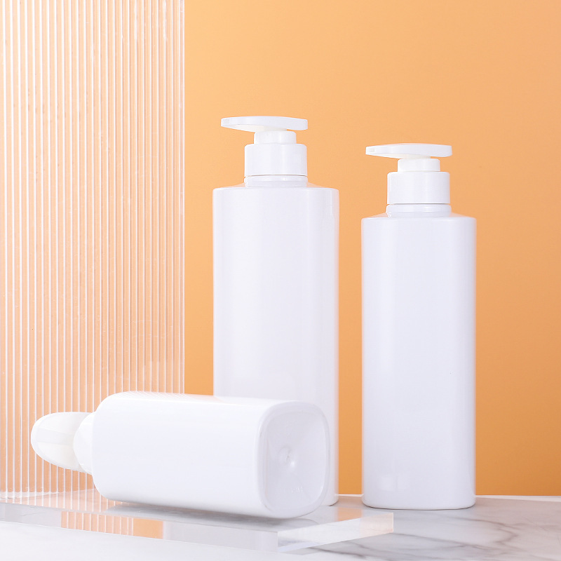 300ML 500ML 750ML white opal square plastic lotion bottle with pump for Body Wash Lotion Shampoo