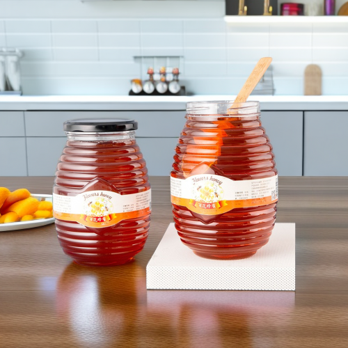 Manufacturer wholesale thread Tinplate can 1000g plastic nest honey jar container PET transparent honey shape jars