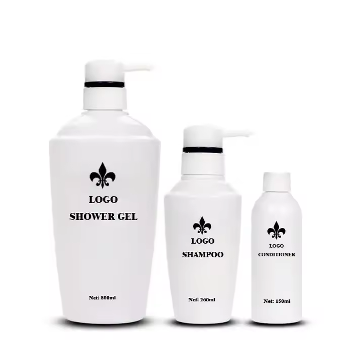 Empty Special Shape 150ML 260ML 800ML plastic white lotion pump bottles for Shower Gel Shampoo Hair Conditioner Packaging