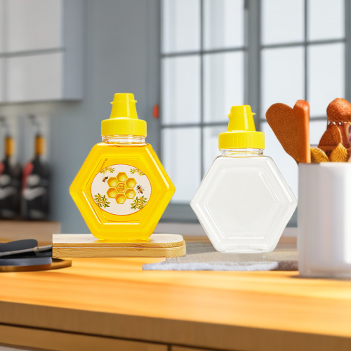 Wholesale polygonal transparent sealed thickened honey bottles jars 200ml plastic jar for honey