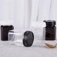Plastic honey container jar with anti-theft cover honey jar square PET honey jar