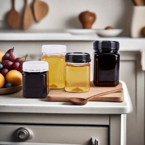 Customized Clear PET Plastic Square Wide Mouth Jar Container for Sugar Honey Nuts Food Storage Packaging