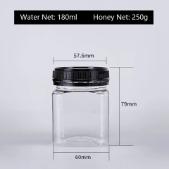 Customized Clear PET Plastic Square Wide Mouth Jar Container for Sugar Honey Nuts Food Storage Packaging