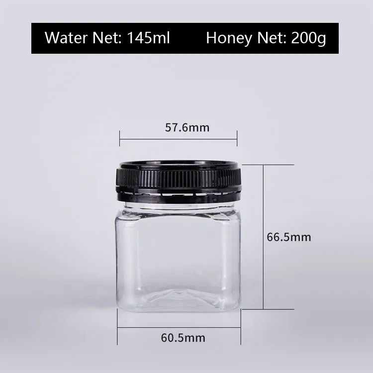 Customized Clear PET Plastic Square Wide Mouth Jar Container for Sugar Honey Nuts Food Storage Packaging