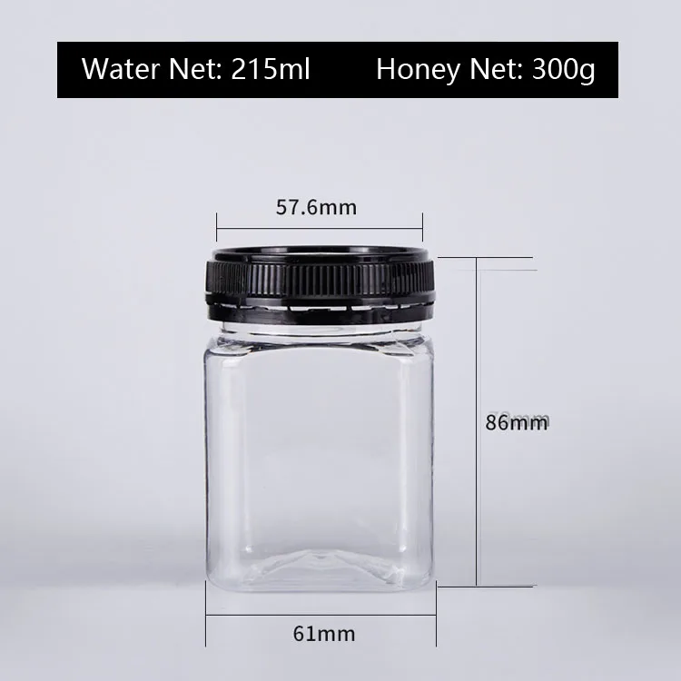 Customized Clear PET Plastic Square Wide Mouth Jar Container for Sugar Honey Nuts Food Storage Packaging