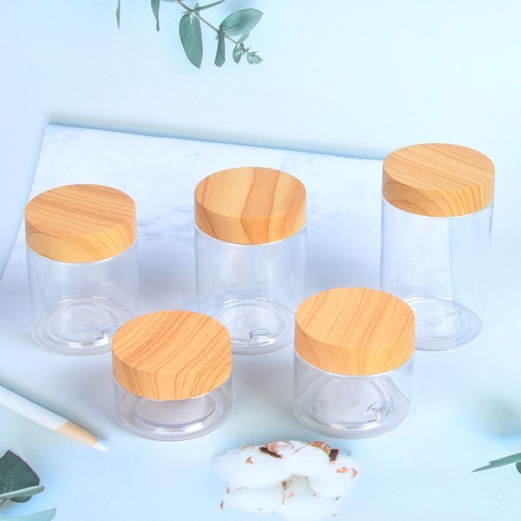 PET honey bottle jar Wood grain wide mouth bottle honey jar plastic honey jar wood grain lid water transfer lid