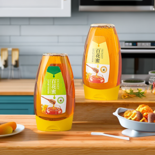 Customize logo honey jar 465g transparent creative high quality plastic honey jar Extrusion type