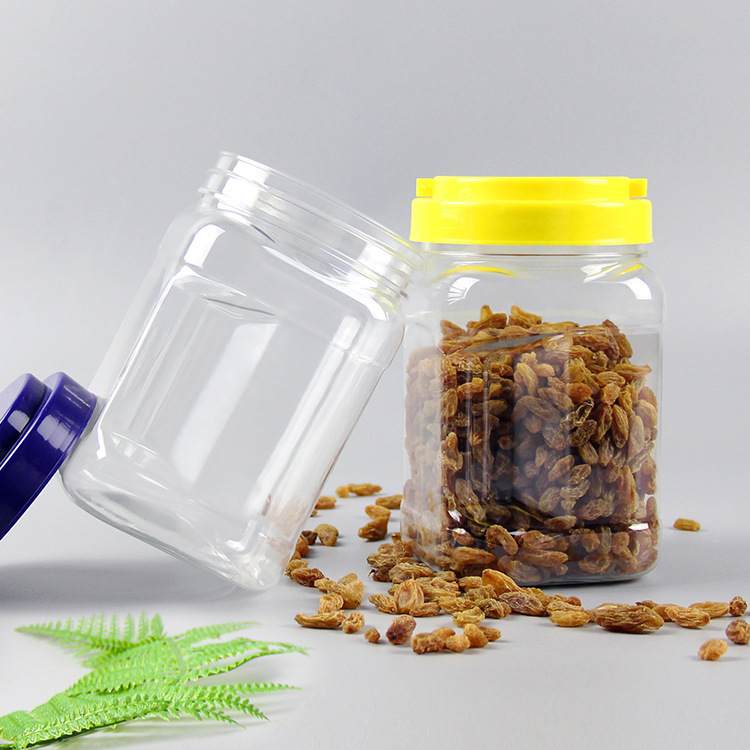1000ml PET plastic honey jar with handle lid hand grab honey square plastic jars wide mouth transparent plastic packaging