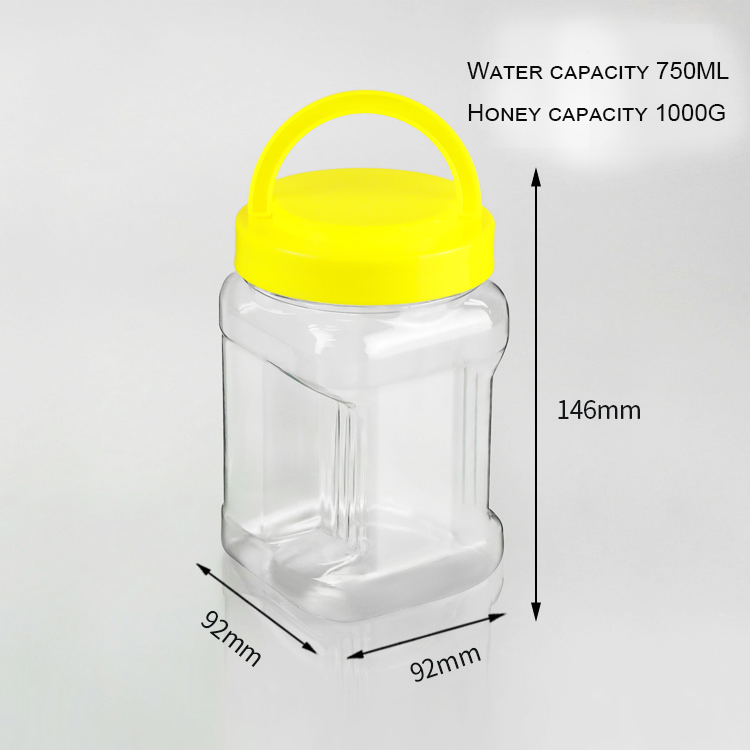 1000ml PET plastic honey jar with handle lid hand grab honey square plastic jars wide mouth transparent plastic packaging