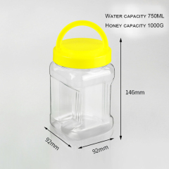 1000ml PET plastic honey jar with handle lid hand grab honey square plastic jars wide mouth transparent plastic packaging