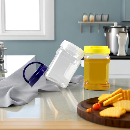 1000ml PET plastic honey jar with handle lid hand grab honey square plastic jars wide mouth transparent plastic packaging