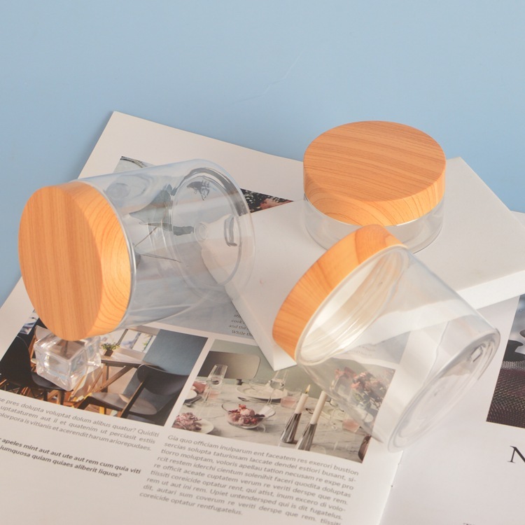 PET honey bottle jar Wood grain wide mouth bottle honey jar plastic honey jar wood grain lid water transfer lid