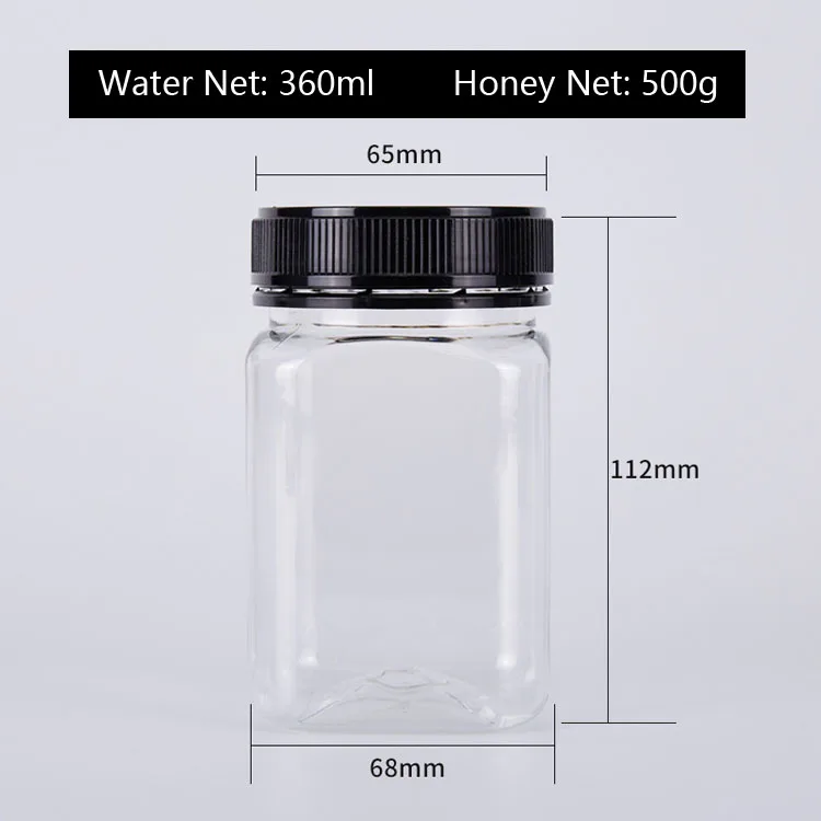 Customized Clear PET Plastic Square Wide Mouth Jar Container for Sugar Honey Nuts Food Storage Packaging