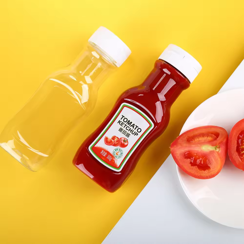 450G Transparent Plastic PET Squeeze Bottle With Flip Cap for Syrup Sauce Tomato Ketchup