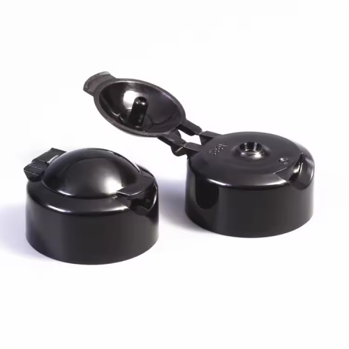 Manufacture 24 Neck Size PP Plastic Double Deck Flip Cap Luxury Black Flip Top Cap For Skin Care Packaging