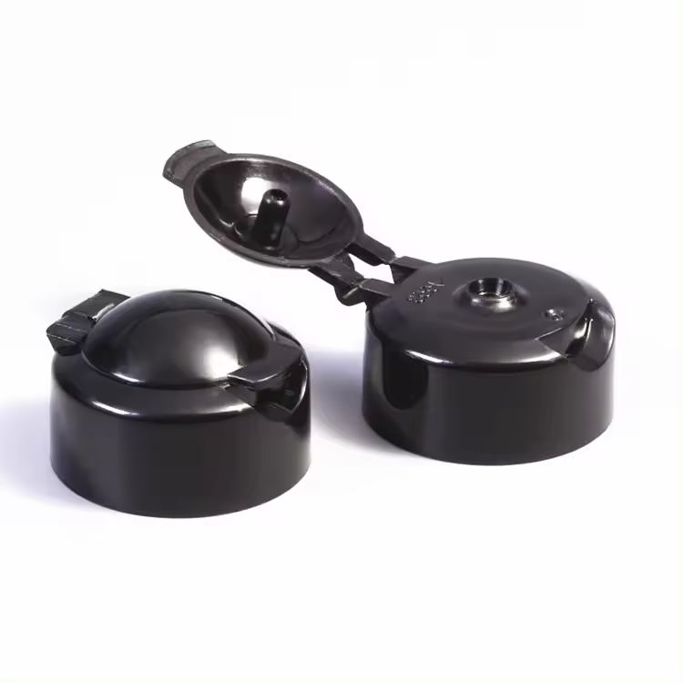 Manufacture 24 Neck Size PP Plastic Double Deck Flip Cap Luxury Black Flip Top Cap For Skin Care Packaging