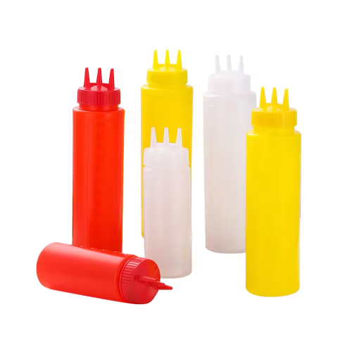 Custom Three-holes Cheese Salad Ketchup Dispenser Bottle 360ml 450ml 650ml 800ml PE Plastic Chili Sauce Squeeze Bottle