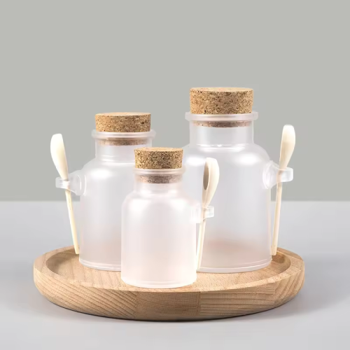Empty ABS Frosted Plastic Jar 100ml 200ml 300ml 500ml Bath Salt Packaging Jars With Wooden Spoon And Lid