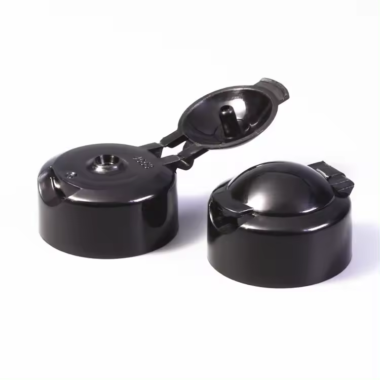 Manufacture 24 Neck Size PP Plastic Double Deck Flip Cap Luxury Black Flip Top Cap For Skin Care Packaging