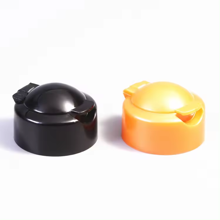 Manufacture 24 Neck Size PP Plastic Double Deck Flip Cap Luxury Black Flip Top Cap For Skin Care Packaging
