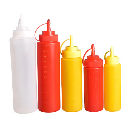 Custom Logo 300ml 350ml 400ml 650ml PE Plastic Salad Dressing Kitchen Bottles Single Mouth Squeeze Type Sauce Ketchup Bottle