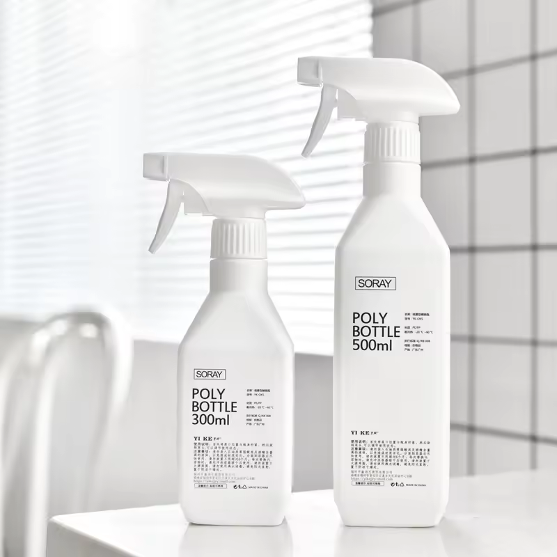 300ml 10oz 500ml 18oz White HDPE Plastic Mist Trigger Spray Square Bottle Cleaning Liquid Proof Detergent Bottles