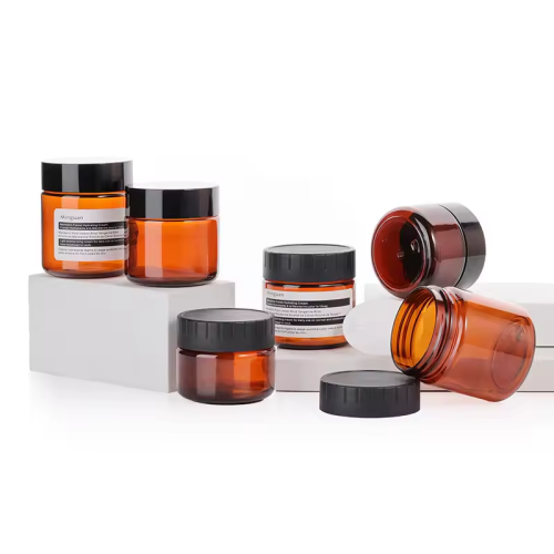 Empty 60ml 100ml 120ml Plastic Storage Cream Amber Pet Plastic Jar With Black Lid Cover White Inner Gasket