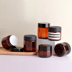 Empty 60ml 100ml 120ml Plastic Storage Cream Amber Pet Plastic Jar With Black Lid Cover White Inner Gasket