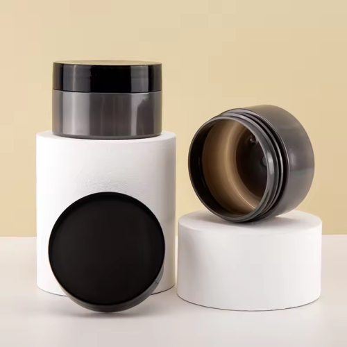 Hot Sale Cosmetic Packaging Plastic Cream Jars Cosmetic Skincare Black Transparent Plastic Packaging Face Cream Jar