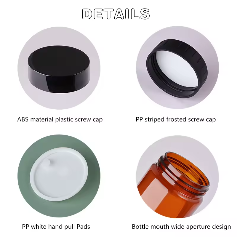 Empty 60ml 100ml 120ml Plastic Storage Cream Amber Pet Plastic Jar With Black Lid Cover White Inner Gasket
