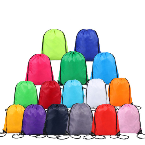 Custom Logo Waterproof Nylon Polyester Promotion Gym Drawstring backpacks draw string Black Sports Nylon Bags Pocket Logo