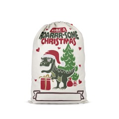 Hot-selling factory stock gift canvas bags, pure cotton eco-friendly drawstring bags, creative dinosaur pattern drawstring bags