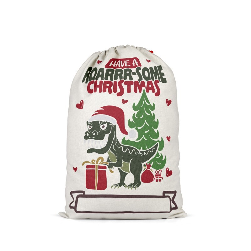 Hot-selling factory stock gift canvas bags, pure cotton eco-friendly drawstring bags, creative dinosaur pattern drawstring bags