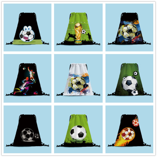 High Quality Polyester Draw String Sports Backpack Gym Bag Football pattern polyester travel outdoor portable backpack