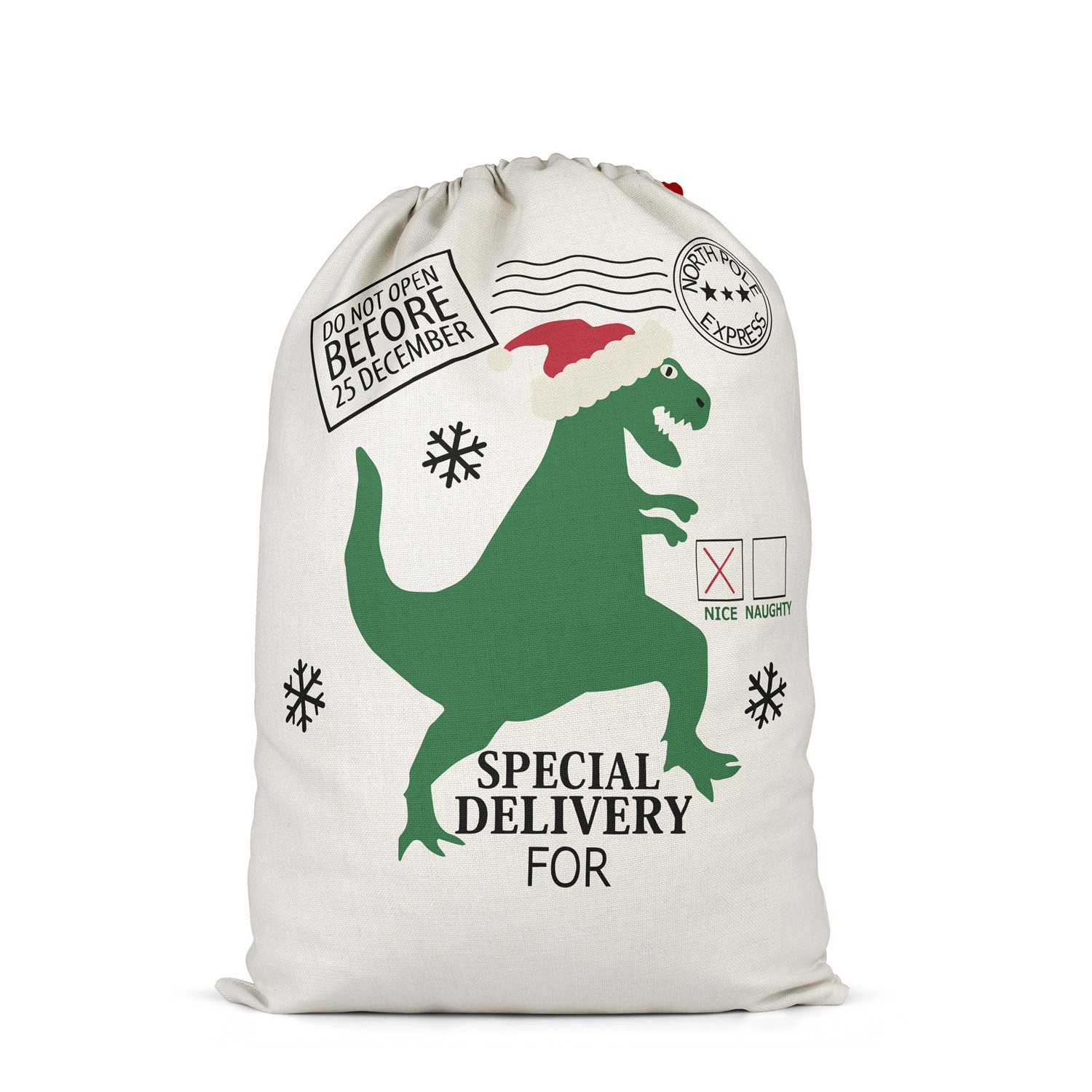 Hot-selling factory stock gift canvas bags, pure cotton eco-friendly drawstring bags, creative dinosaur pattern drawstring bags