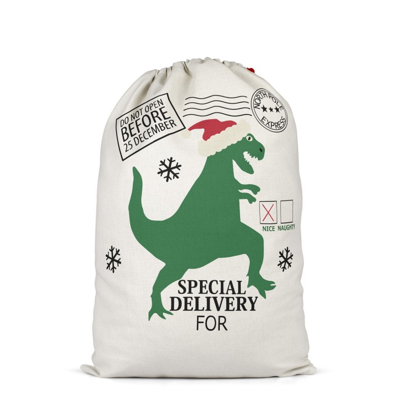 Hot-selling factory stock gift canvas bags, pure cotton eco-friendly drawstring bags, creative dinosaur pattern drawstring bags