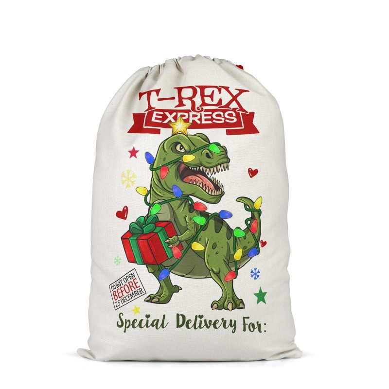 Hot-selling factory stock gift canvas bags, pure cotton eco-friendly drawstring bags, creative dinosaur pattern drawstring bags