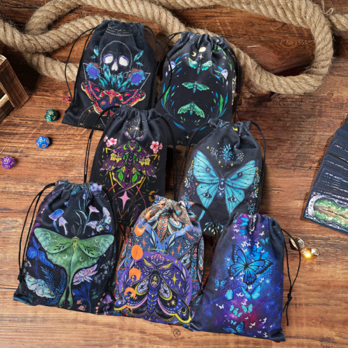 New double-sided color printing butterfly velvet animal card quick-mouth tarot storage bag gift bag