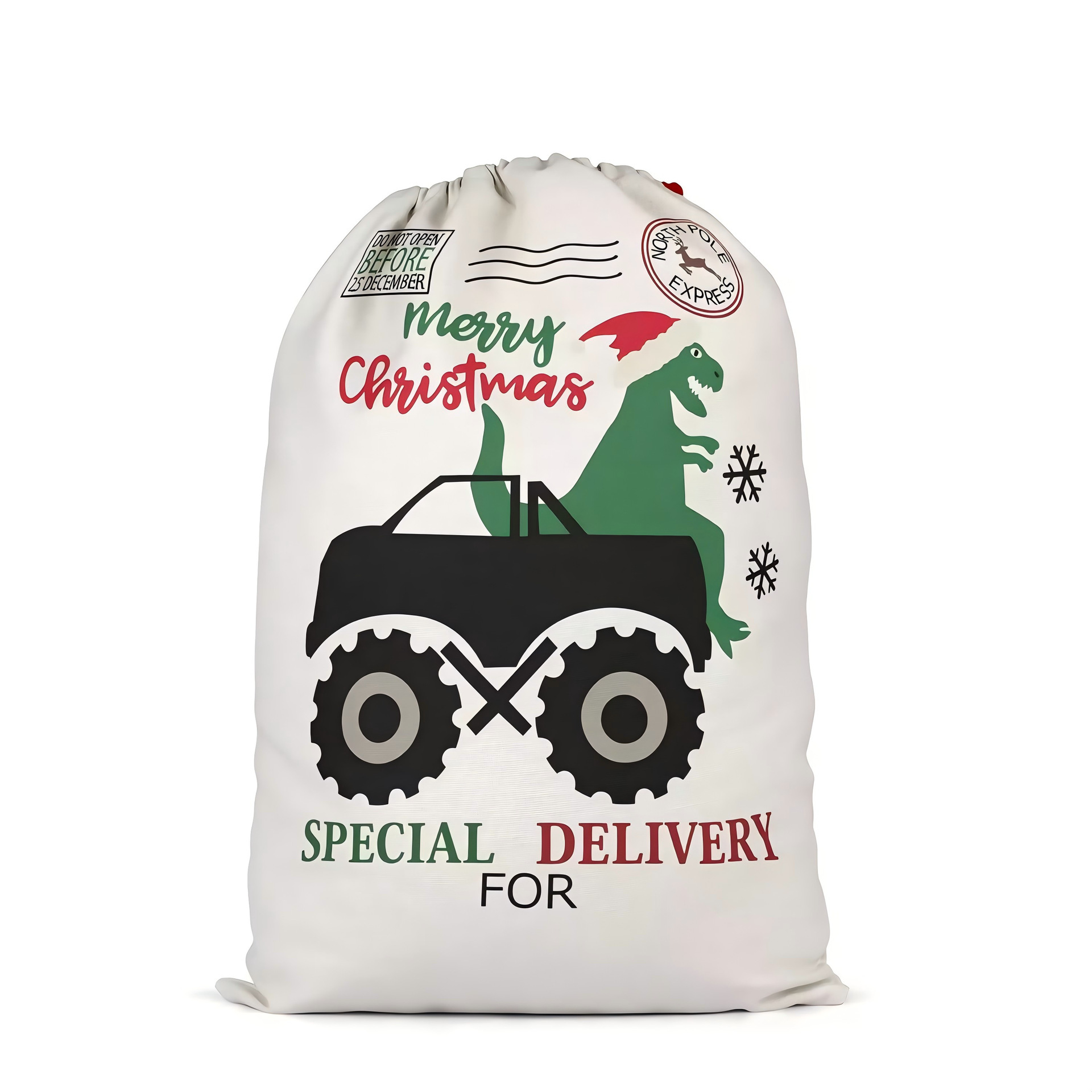 Hot-selling factory stock gift canvas bags, pure cotton eco-friendly drawstring bags, creative dinosaur pattern drawstring bags