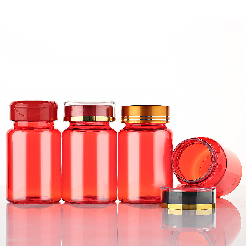 100ml red medicine bottle plastic bottle PET capsule bottle flip top high-end health care product pills bottle