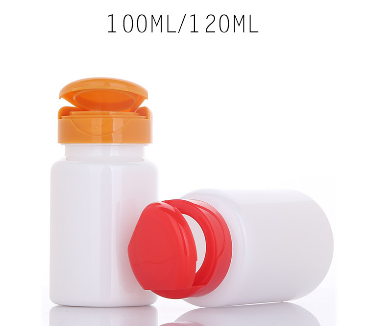 100cc white PET plastic bottle 120ml orange flip top pill capsule bottle tablet empty bottle